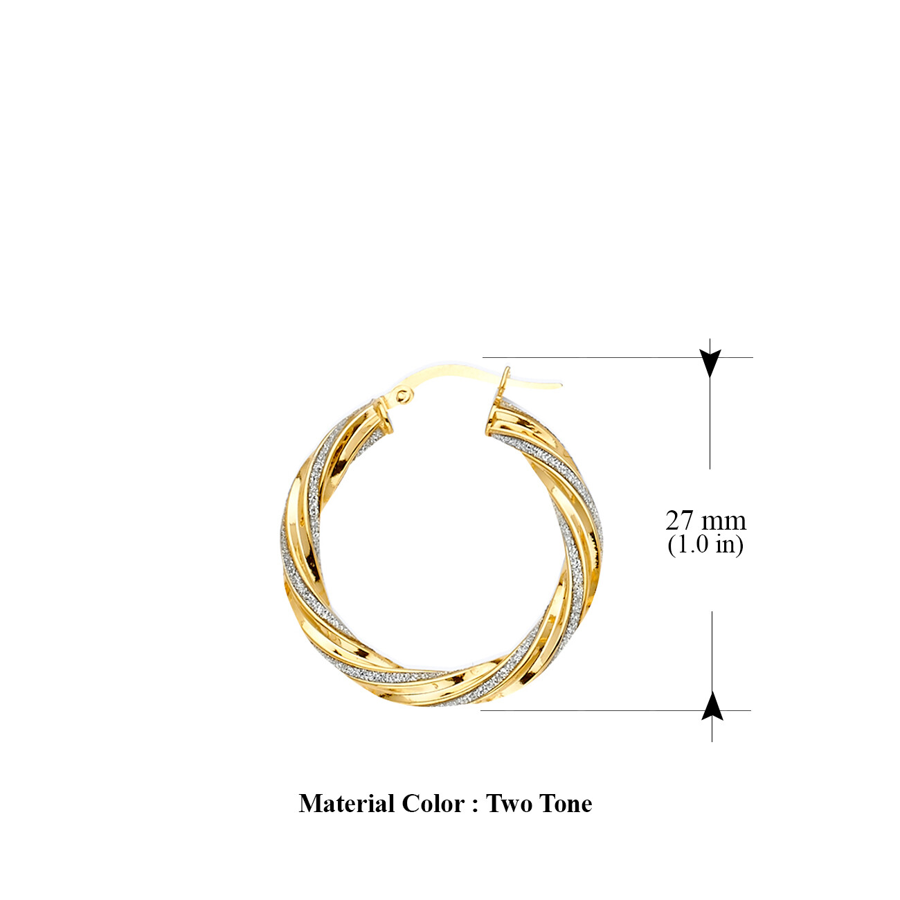 Pre-owned Tgdj 14k Yellow Gold Glitter Braided Round Hoop Earrings Diameter 27mm