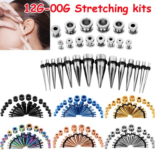 f 14-28PCS 316L Steel Ear Gauge Stretching Kit 12G-00G Taper