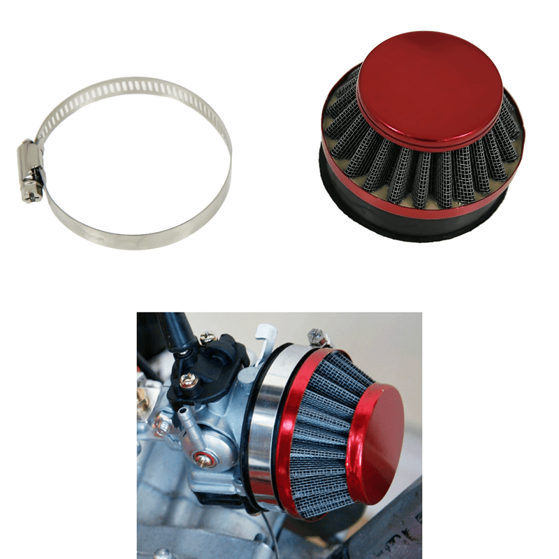Red 60MM Carburetor Air Filter Fit 49cc 60cc 80cc 2 Stroke Motorized Bicycle
