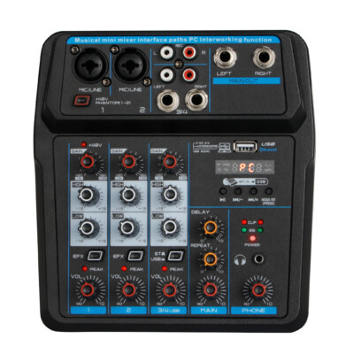 4CH Mini Audio Mixer Bluetooth USB DJ Sound Mixing Console For Karaoke KTV DJ