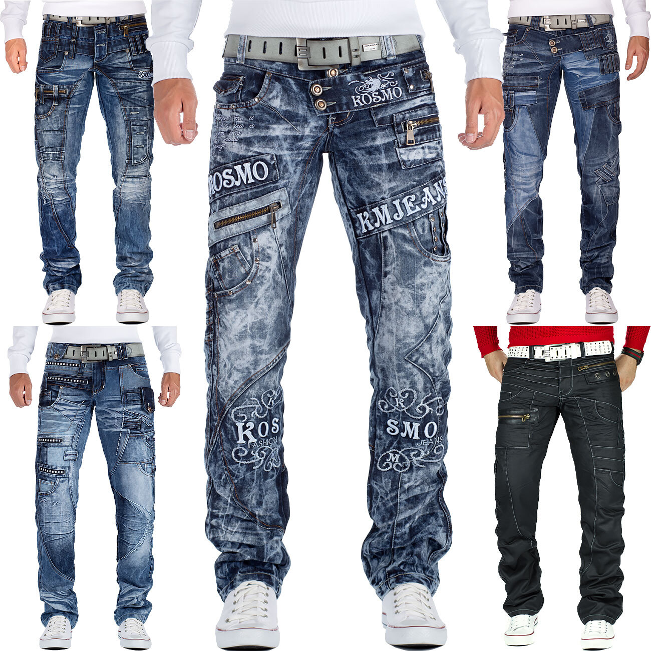Kosmo Lupo Herren Jeans – Cargo Style, Straight Fit, Bequem Und Stylisch In Blau Mit Logo-Stickerei