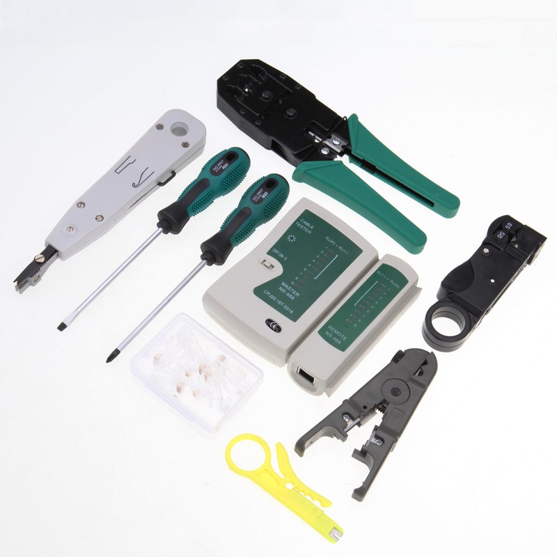 RJ45 RJ11 Ethernet Cable Hand Crimper Network Tester Tool Punch Down Impact Set