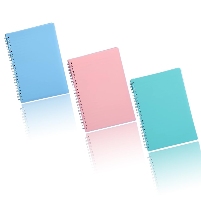 Pink Blue Green Spiral Notebook Set, 3 Pack A5 Notepads with Cover, Twin-Wire Lo