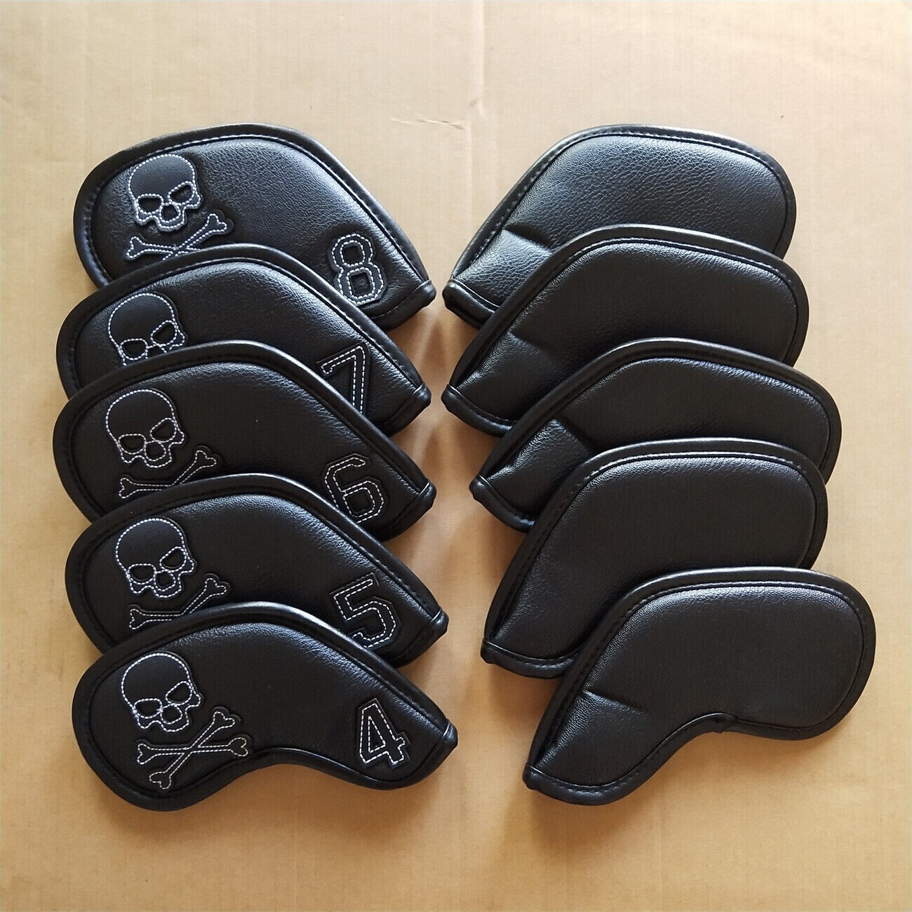 10x Synthetic Leather Golf Skull Iron Covers RH Magnetic Iron Club Headcover 4-X