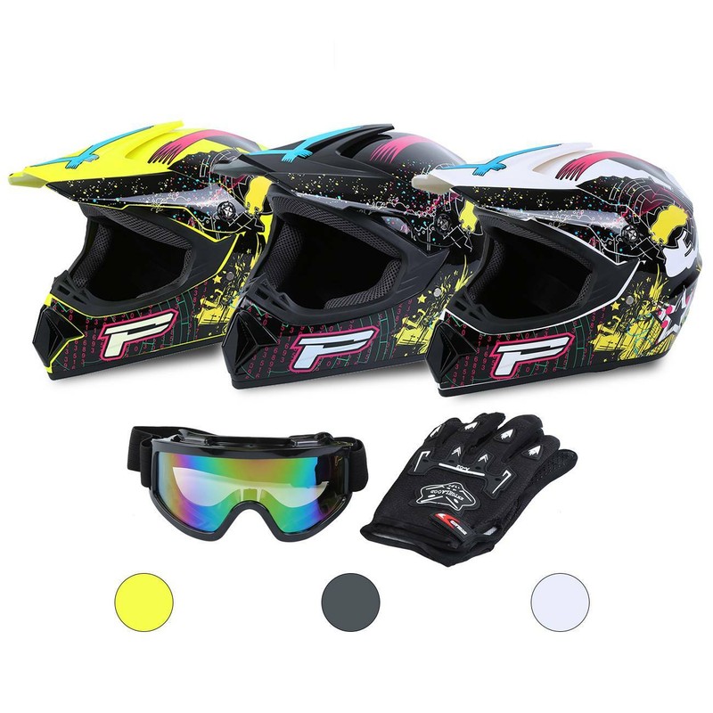 Motocross Helm Integralhelm + Cross Brille + Handschuhe S-XL