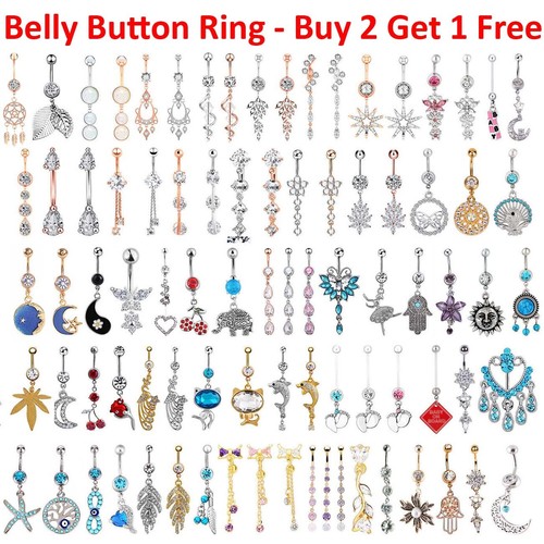 14G Surgical Steel Belly Button Rings for Women Curved Navel Ring Dangle Barbell