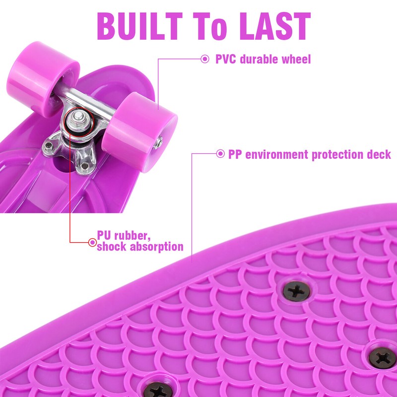 Portable 22" Skateboard Mini Cruiser Penny Style Board Plastic Deck Teens Purple