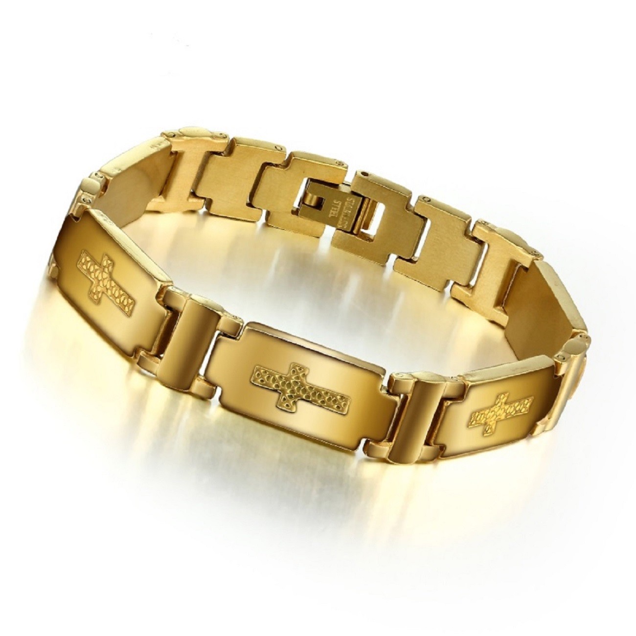 Браслет золотой мужской цена фото Herren Armband Edelstahl Kreuz Goldarmband Kette 18 Karat Gold Schmuck Geschenk: