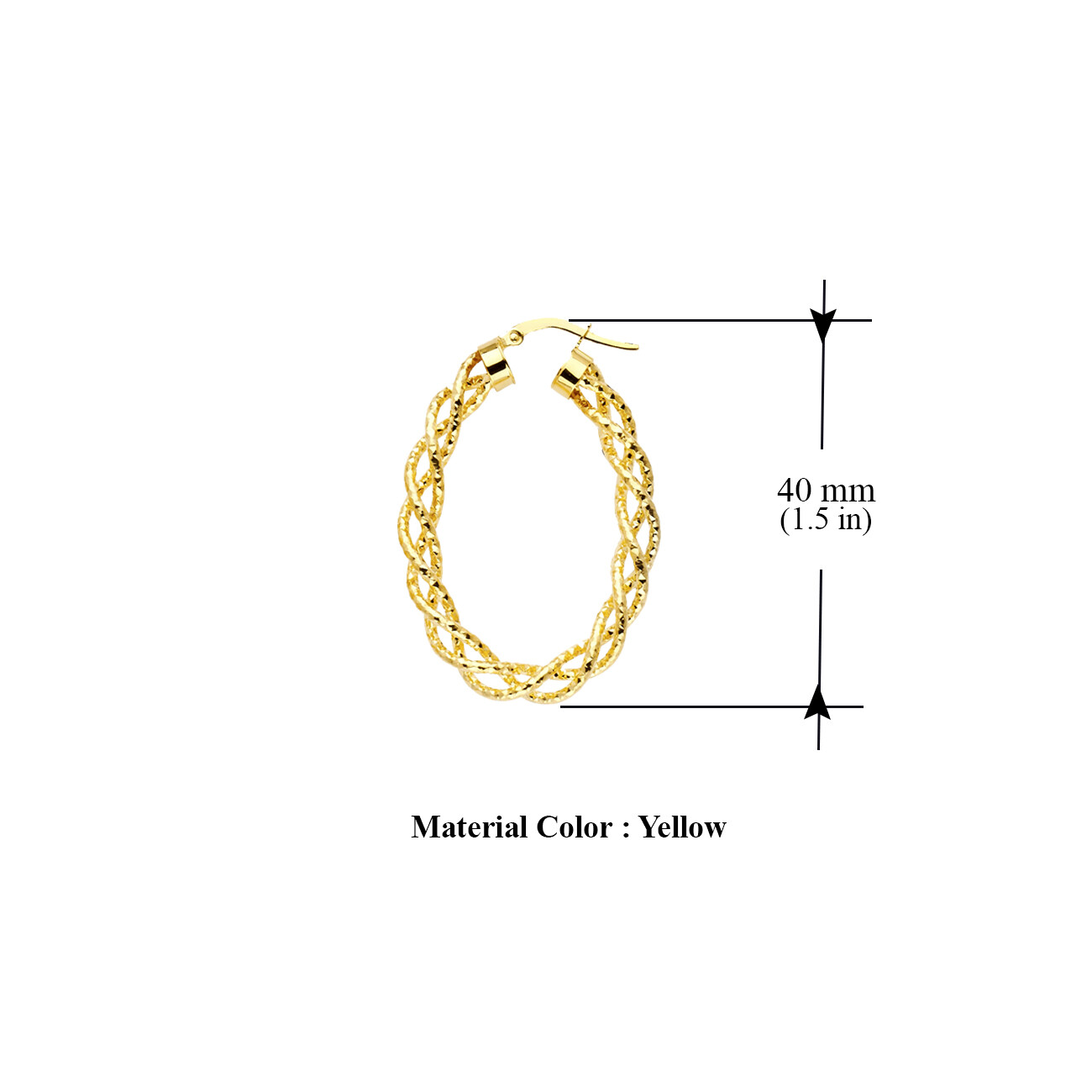 Pre-owned Tgdj 14k Yellow Gold 3mm Twisted Hoop Earrings For Women