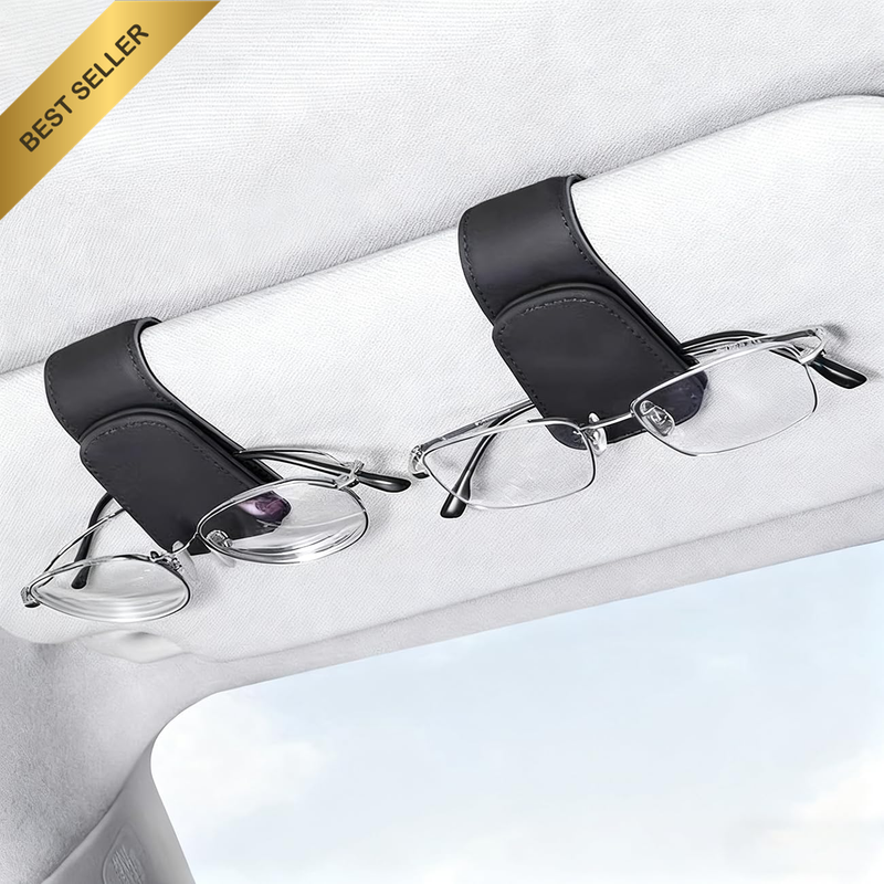 2-Pack Car Sunglass Holder Clip, Magnetic Leather Glasses Holder for Car Visor,