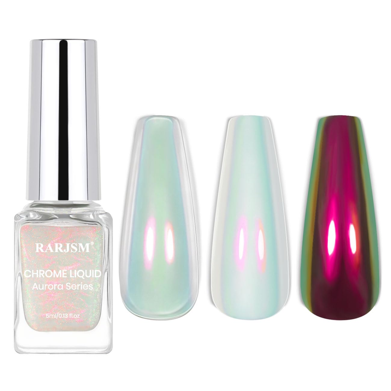 RARJSM Aurora Chrome Nail Polish Chameleon Nail Powder Liquid Metallic Mirror Ef