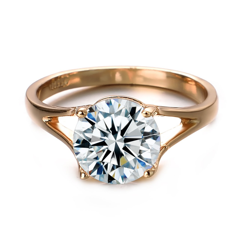 VOGEM Engagement Rings for Womens 2CT Classic Round Cut Rhinestone Cubic Gold