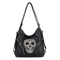 DAMEN TOTENKOPF 2in1  Rucksack TASCHE Skulls Shopper Schädel Schultertasche Bag