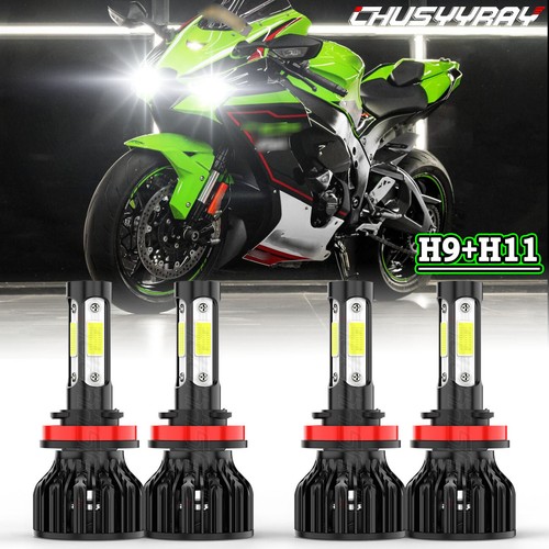 4x Fits Kawasaki ZX1000 Ninja ZX10R 2006-2010 H9 & H11 LED