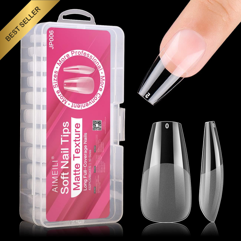 432 PCS Short Coffin Pre-Buff Full Cover False Nail Tips Acrylic Press-On Nails