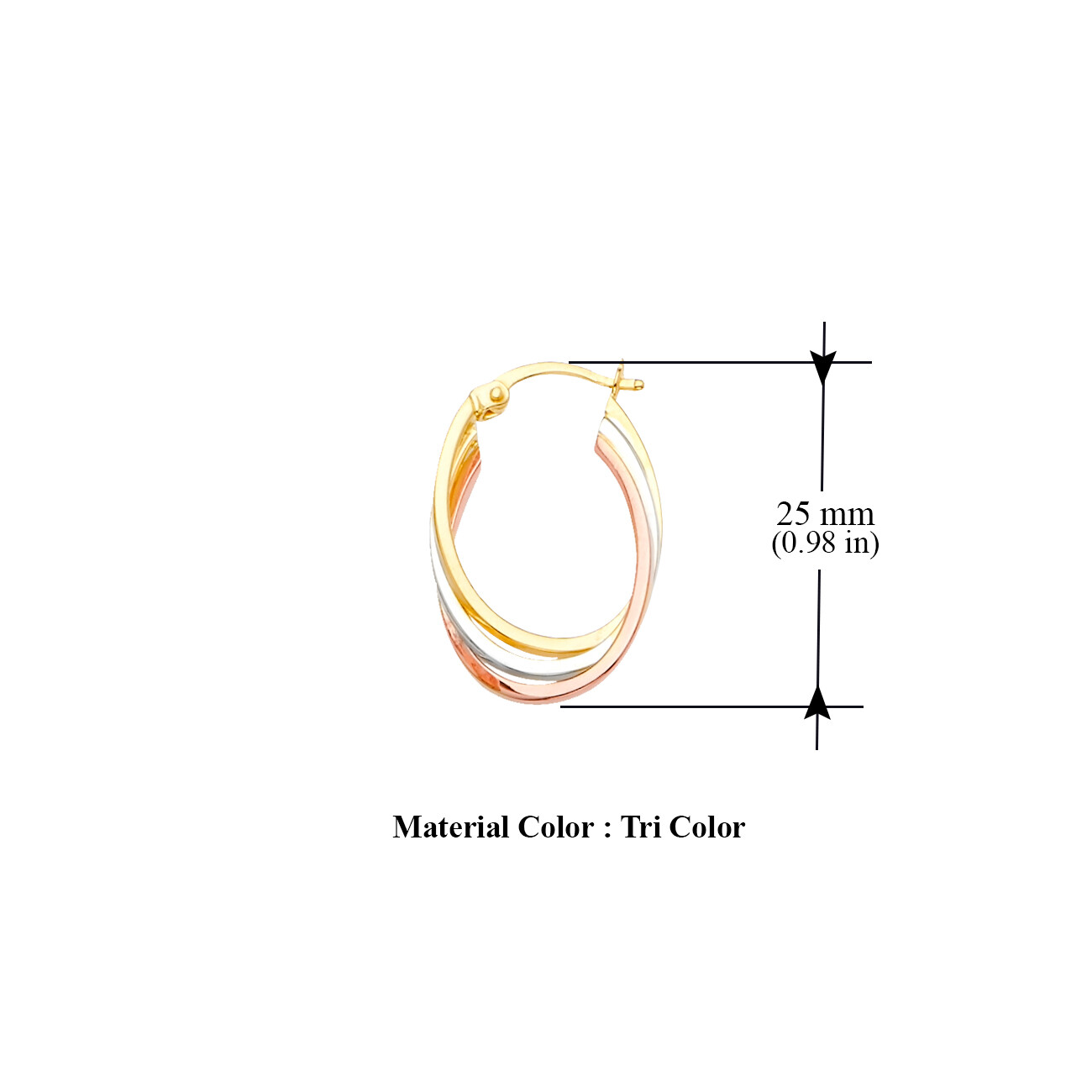 Pre-owned Tgdj 14k Tri Color Gold Hoop Earrings For Women