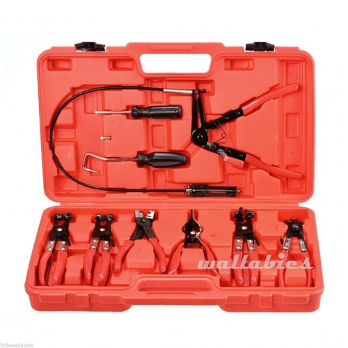 9 PC MECHANIC'S HOSE CLAMP RING PLIERS TOOL SET FLEXIBLE CABLE SWIVEL JAW CLAMPS