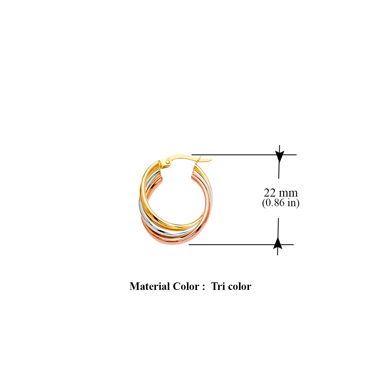 Pre-owned Tgdj 14k Tri Color Gold Hoop Earrings For Women