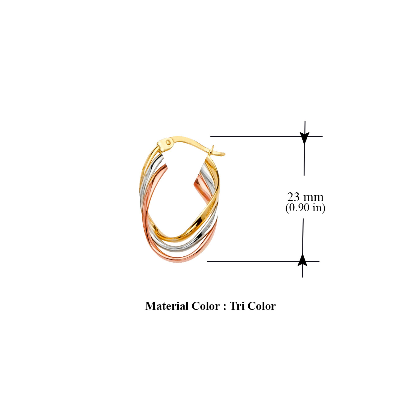 Pre-owned Tgdj 14k Tri Color Gold Hoop Earrings For Women Diameter - 23 Mm