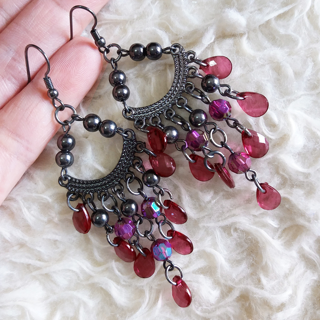 Vintage Womens Boho Multi-Color Clear Plastic Beads Dangle Drop Hook Earrings