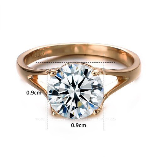 VOGEM Engagement Rings for Womens 2CT Classic Round Cut Rhinestone Cubic Gold