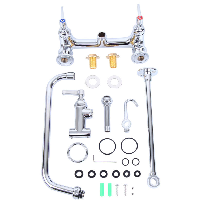 12" Commercial Wall Mount Pre-Rinse Restaurant Kitchen Faucet Swivel &Add-On Tap