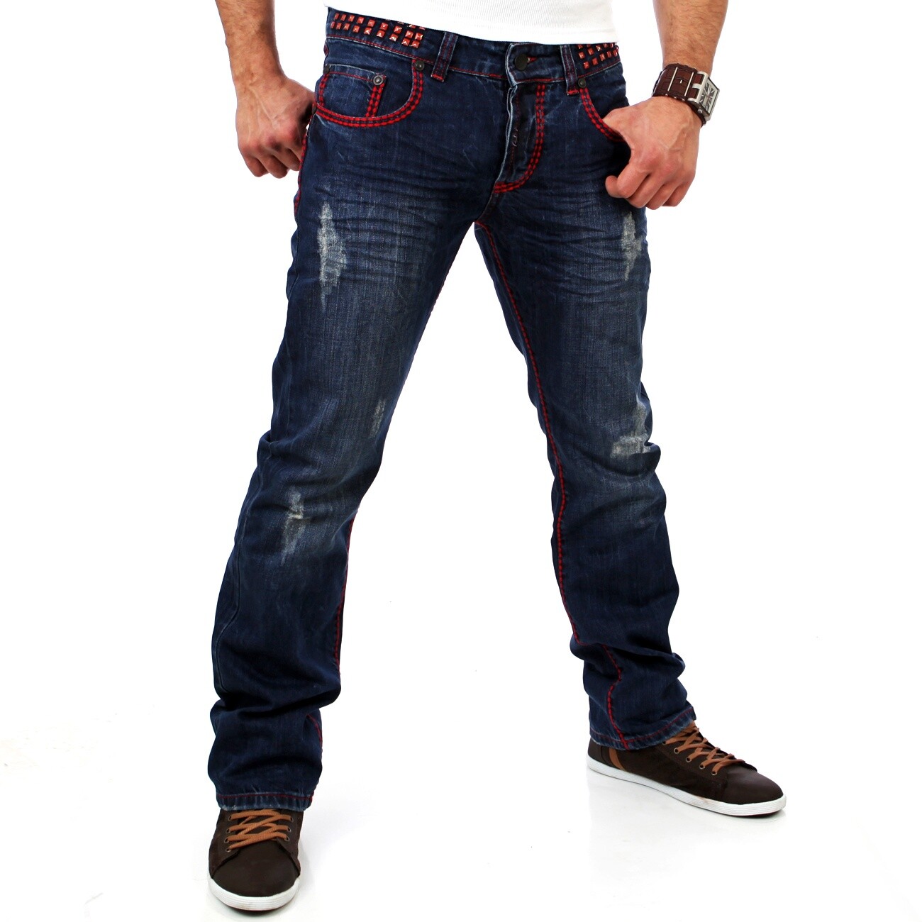 Tazzio Herren Jeanshose Männer Jeans Rote Kontrastnaht Tazzio Herren Jeanshose Männer Jeans Rote Kontrastnaht