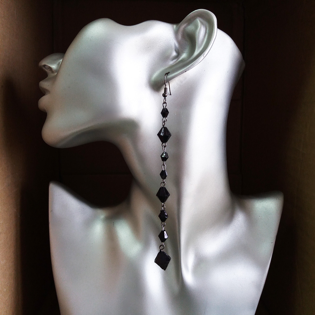 COOL Womens Black Plastic Beads Chains Dangle Drop Fall Hook 11 cm Long Earrings