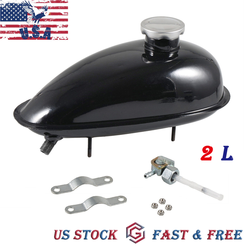 2L Gas Tank + Cap Petcock 0.5 Gallon For 80cc 66cc 60cc 49cc Motorized Bicycle