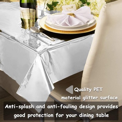 Silver Foil Tablecloth Table Cover Shiny Plastic Party Table Cloth for Banque...