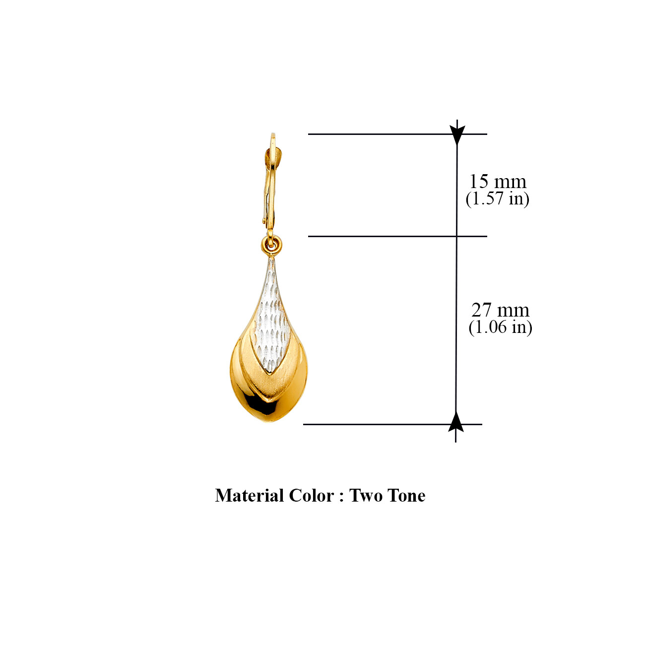 Pre-owned Tgdj 14k Two Tone Gold Teardrop Hanging Earrings For Women