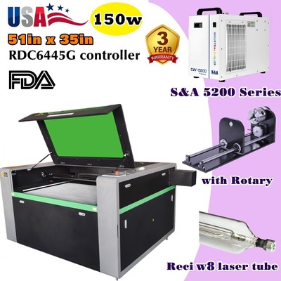 QOMOLANGMA 51'' x 35'' 150W CO2 Laser Cutting Machine Laser Cutter & Rotary Axis