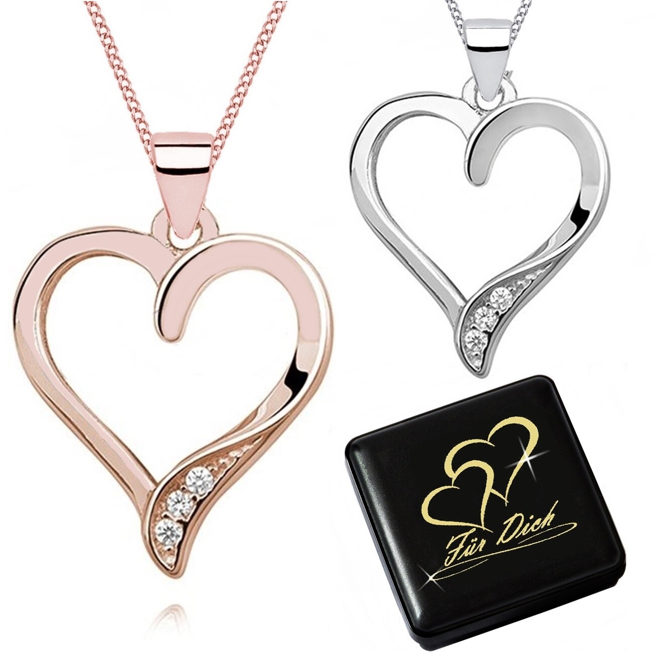 Herz Kette echt Silber 925 Halskette Anhänger mit Zirkonia Damen Geschenk
