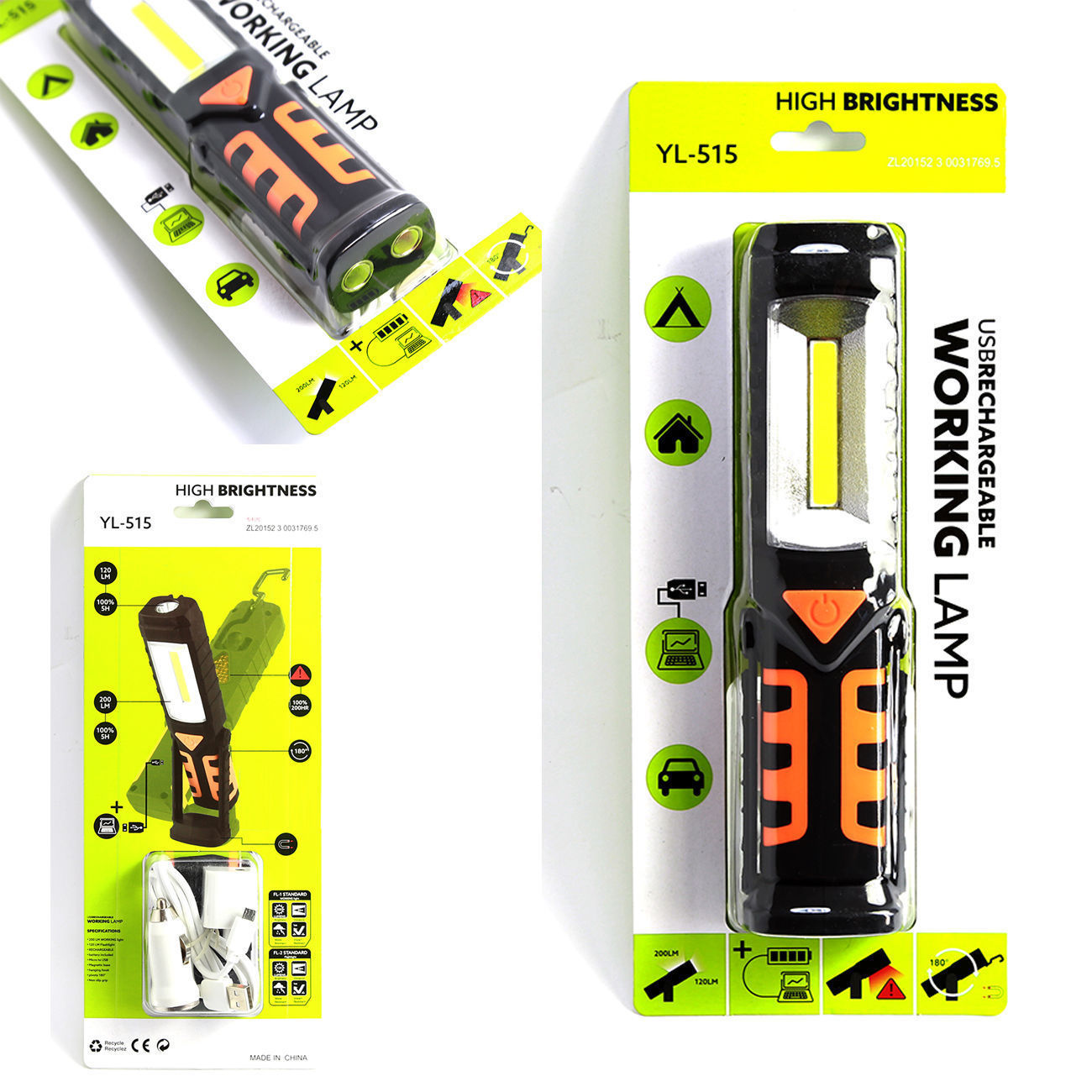 Torcia Super Light Cob Led Ricaricabile 2 Luci Campeggio Pesca Linq Bl-yl-515