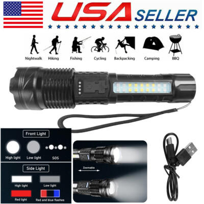 USB Rechargeable 19LED Flashlight White Laser Zoomable Camping Hiking Work Lamp