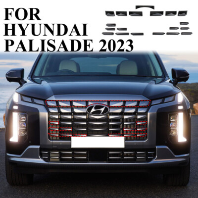 Front Bumper Black Grille Grill Cover Trim For 2023 Hyundai Palisade Calligraphy