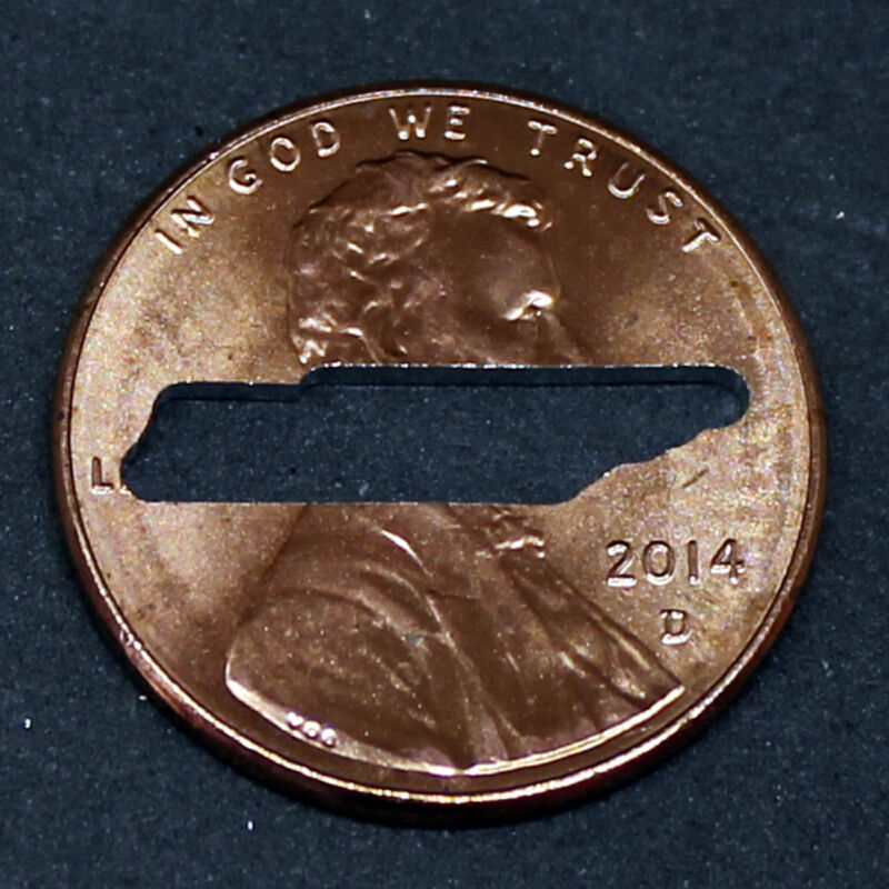 Lucky penny with Tennessee cut out