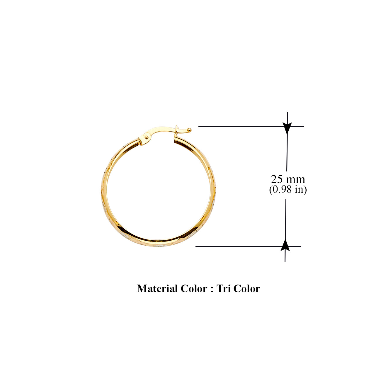 Pre-owned Tgdj Womans 14k Tri Color Gold Hoop Earrings 25 Mm