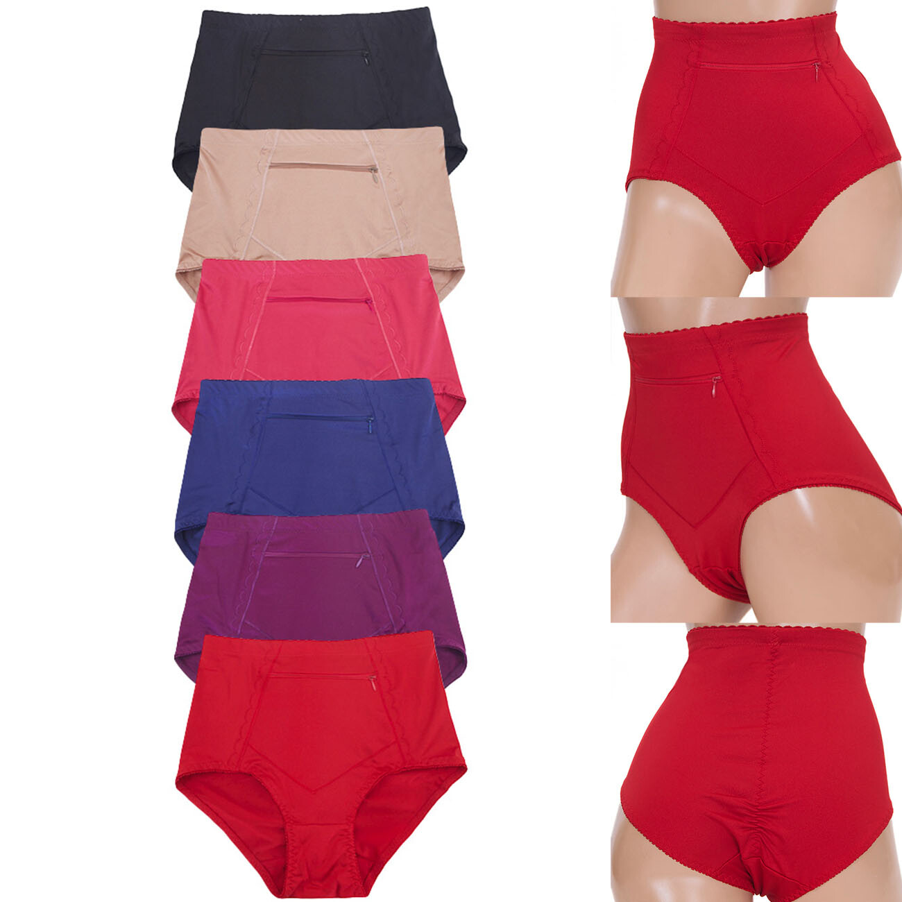 12 pack JENNIFER Women's Stretch Tummy Control Zipper Pocket