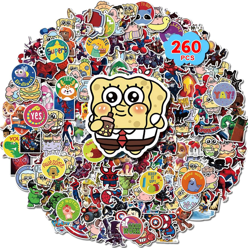 260Pcs Water Bottles Stickers, Waterproof Vinyl Stickers Laptop Decals Cool Cart