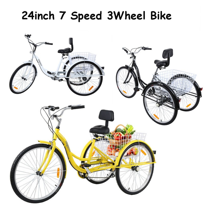 Adult Tricycle 24 inch 7 Speed 3Wheel Bike Cruiser Trike w/Shopping Basket