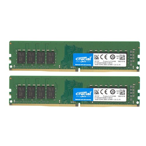 crucial 16GB×2(32G) DDR4-2666 UDIMM Crucial 32GB Kit (16GBx2), 260-pin SODIMM, DDR4 PC4-21300