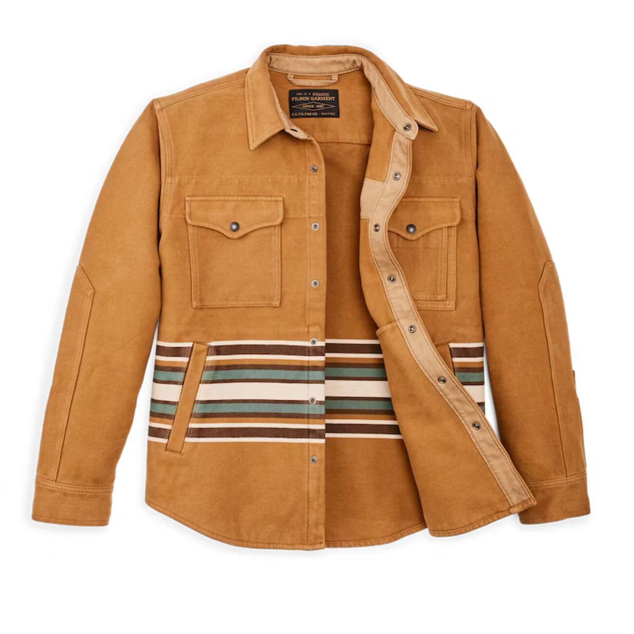 Pre-owned Filson Beartooth Jac Shirt 20277935 Golden Tan Khaki Stripe Shacket Jacket Cc