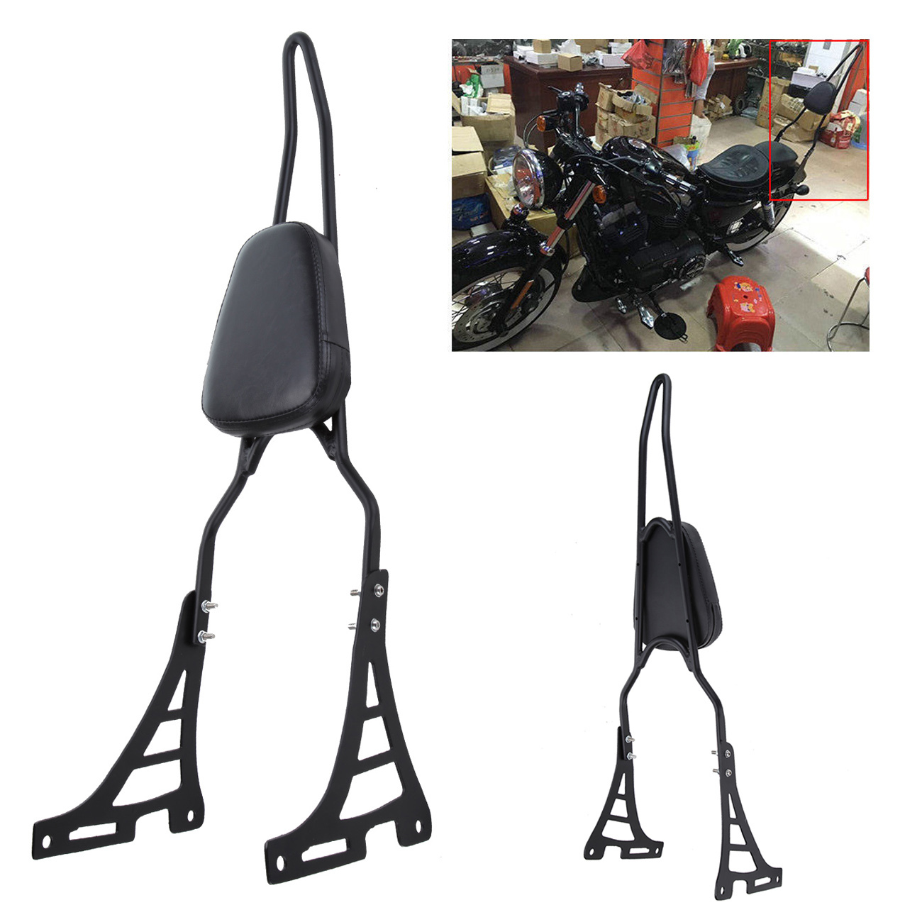 Black Sissy Bar Pad Passenger Backrest For Harley Sportster Xl 883 1200