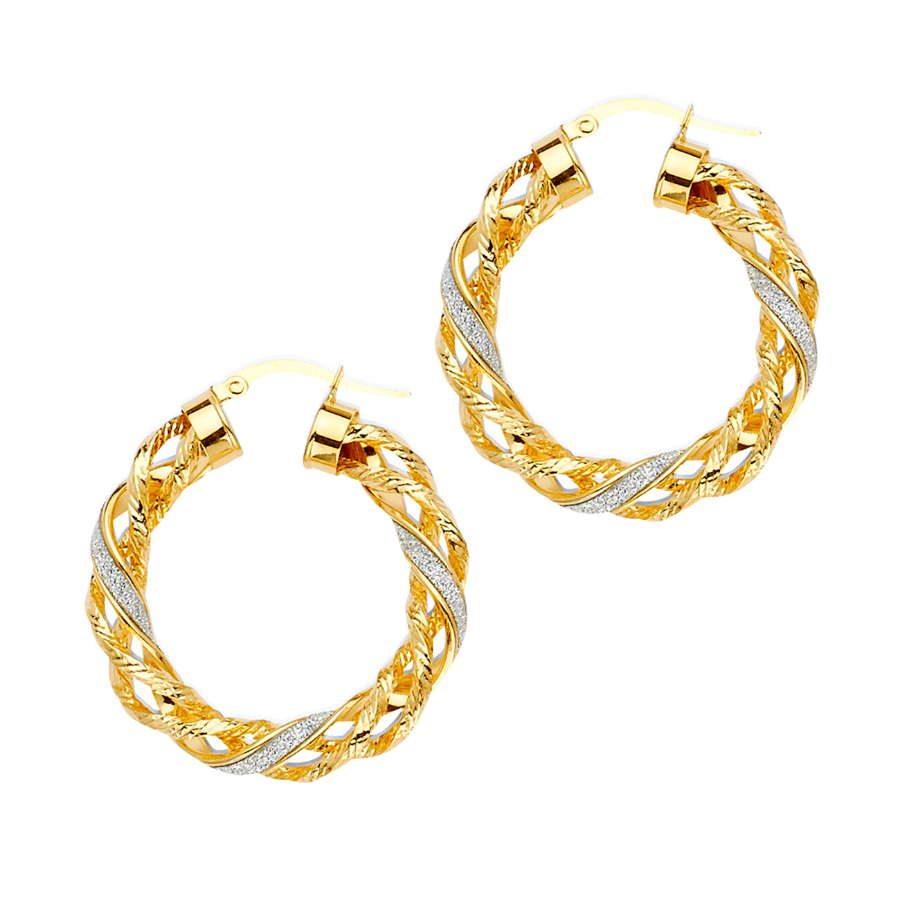 Pre-owned Tgdj 14k Yellow Gold Glitter Round Hoop Earrings Diameter 33mm
