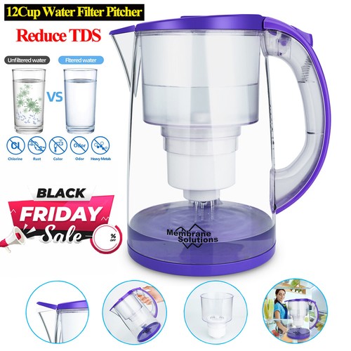 Water Filter Pitcher,12-Cup Large Water Purifier Reduce TDS BPA-Free Replacement