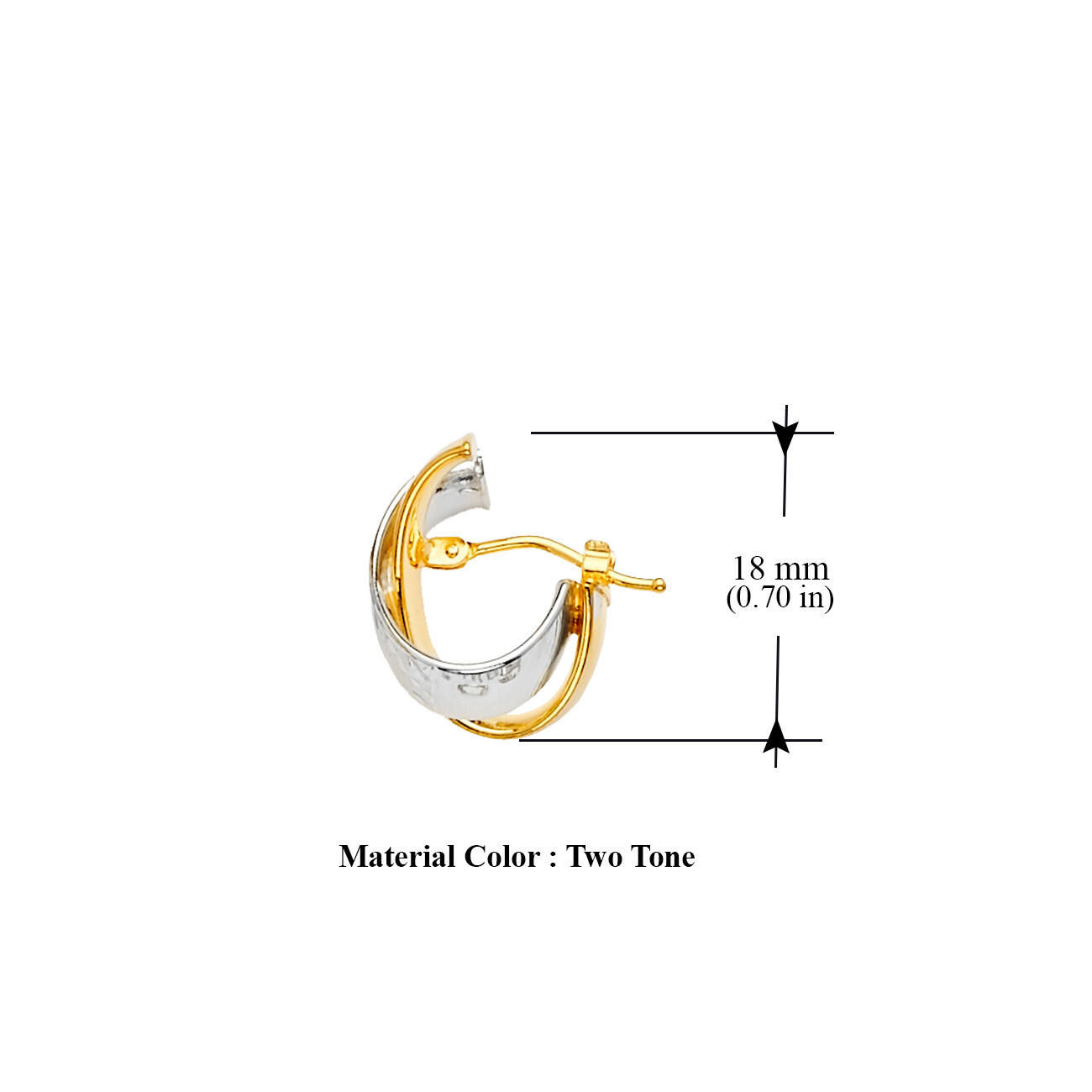 Pre-owned Tgdj 14k Two Tone Gold Diamond Cut Tube X-shape Oval Hollow Hoop Earrings For Women