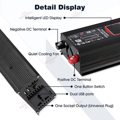 6000W Power Inverter DC 12V to AC 110V /120V Car Sine Wave Converter Dual USB