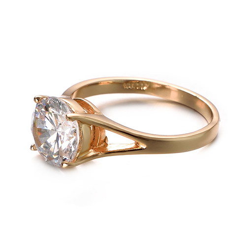 VOGEM Engagement Rings for Womens 2CT Classic Round Cut Rhinestone Cubic Gold
