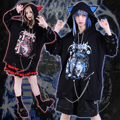 grunge pastel kawaii punk electronic cat removable sleeve ear hoodie JJ2482